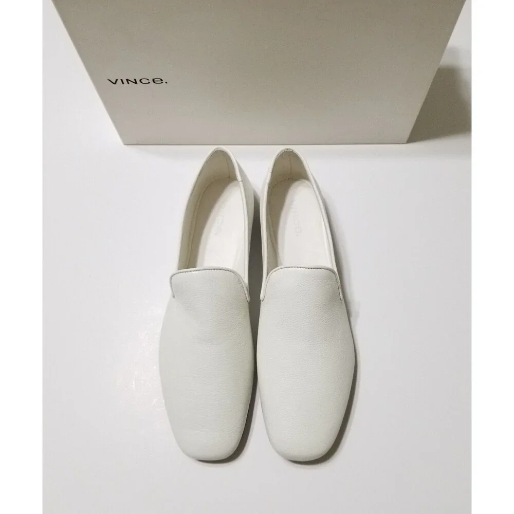 NIB Vince Bray White Leather Flat Loafer Smoking Slipper Size 6.5, 8, 8.5 $295